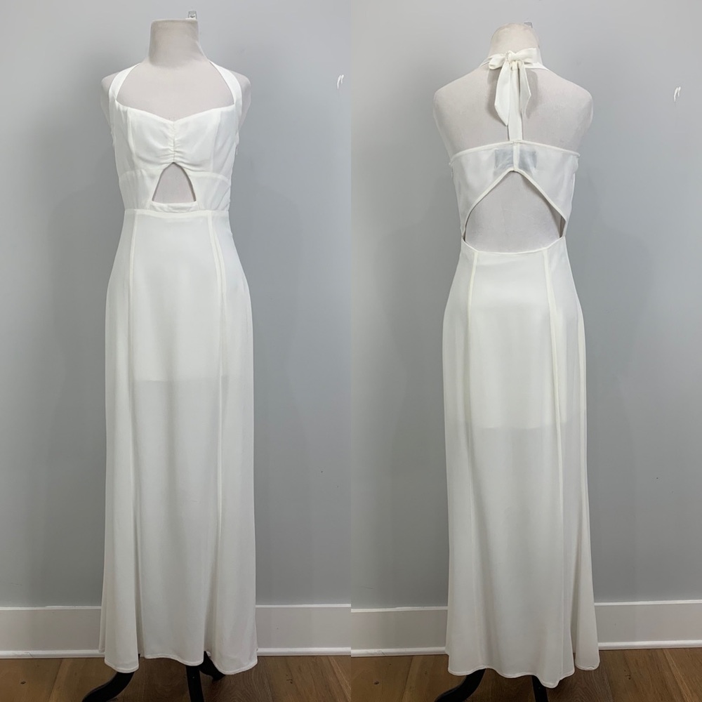 Reformation White Halter Maxi Dress with Cutout